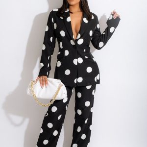 Polka Dot Blazer and Pants Suit Set