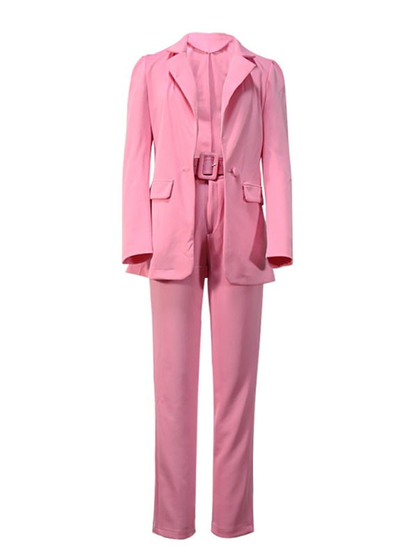 Women's Lapel Collar Blazer and Pants Set - Image 3