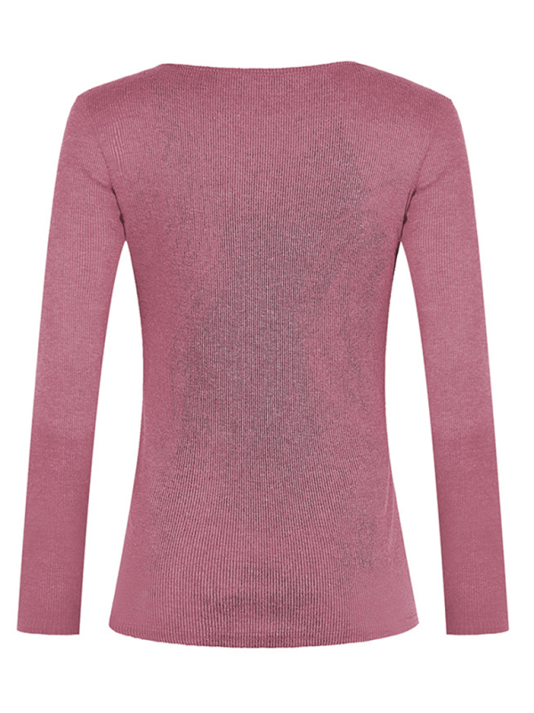 Women's Solid Color Long Sleeve Button Knit Top - Image 8
