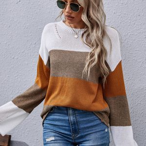 women's autumn and winter loose stitching long sleeve sweater