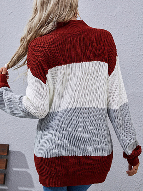 Women's Long Sleeve Colorblock Mid Length Sweater Casual - Image 5
