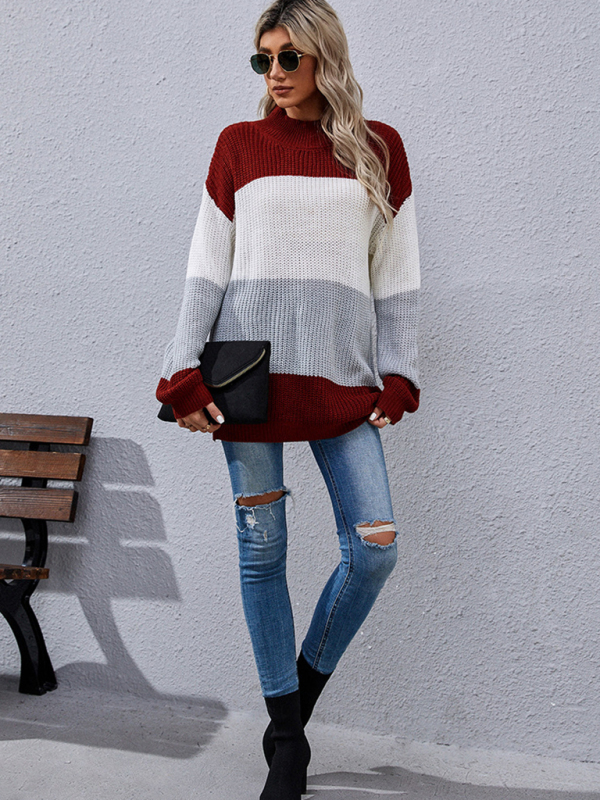 Women's Long Sleeve Colorblock Mid Length Sweater Casual - Image 4