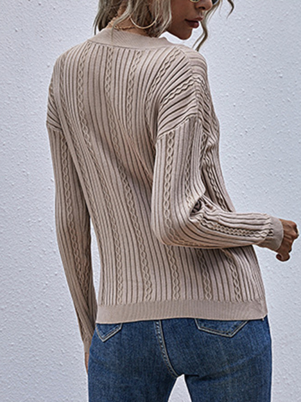women's solid color twisted v-neck knitted forest sweater - Image 3