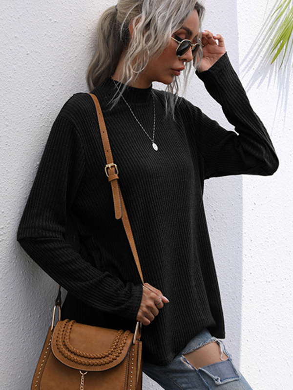 Turtleneck Top Solid Color Long Sleeve Loose Bottoming Knit Sweater - Image 2