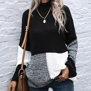 women's colorblock loose turtleneck knitted sweater
