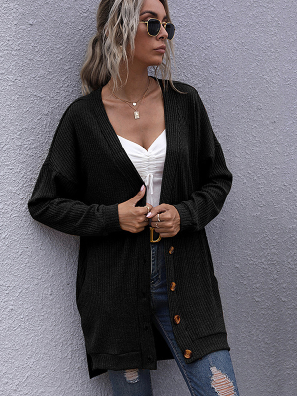 women's long sleeve outerwear knitted v-neck cardigan sweater coat - Image 2