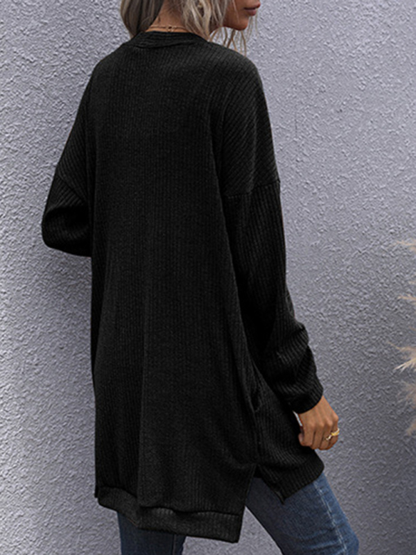 women's long sleeve outerwear knitted v-neck cardigan sweater coat - Image 4
