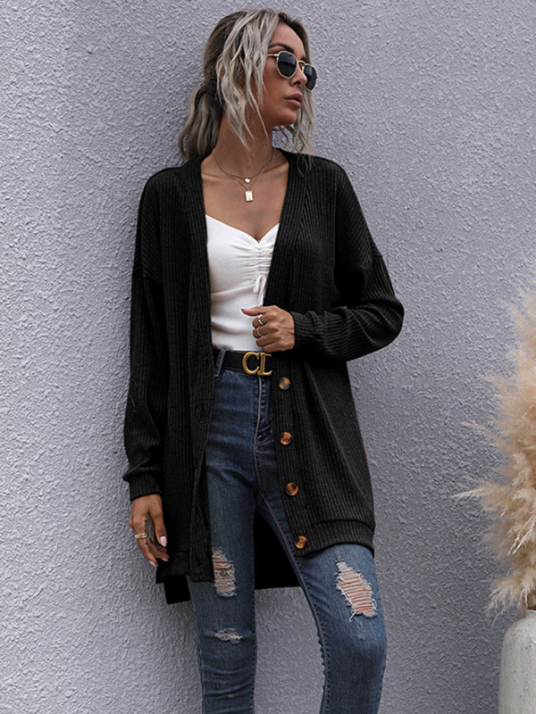 women's long sleeve outerwear knitted v-neck cardigan sweater coat - Image 3