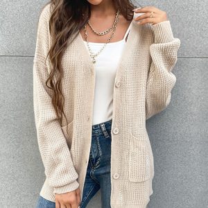 women's button pocket cardigan knitted sweater coat