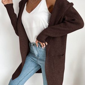 women's hooded pit knitted sweater cardigan coat