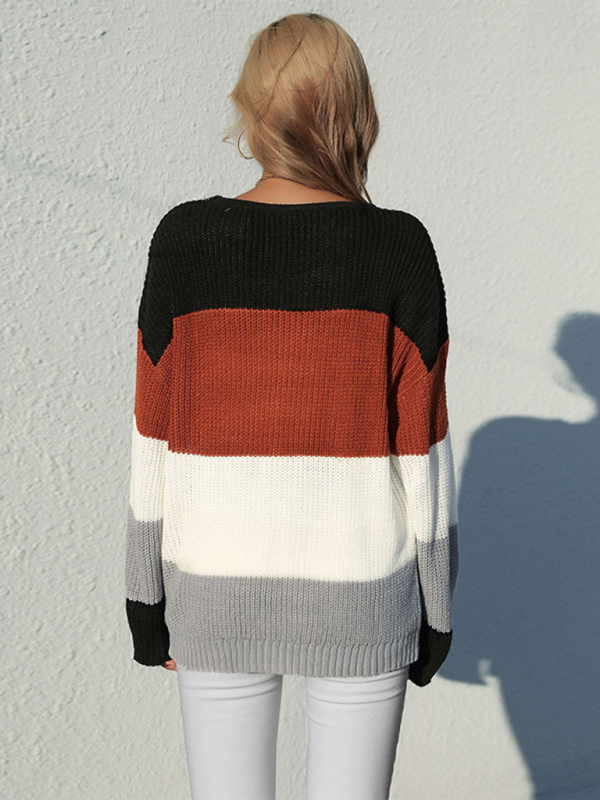 Women's Casual Long Sleeve Mid Length Contrast Sweater - Image 5