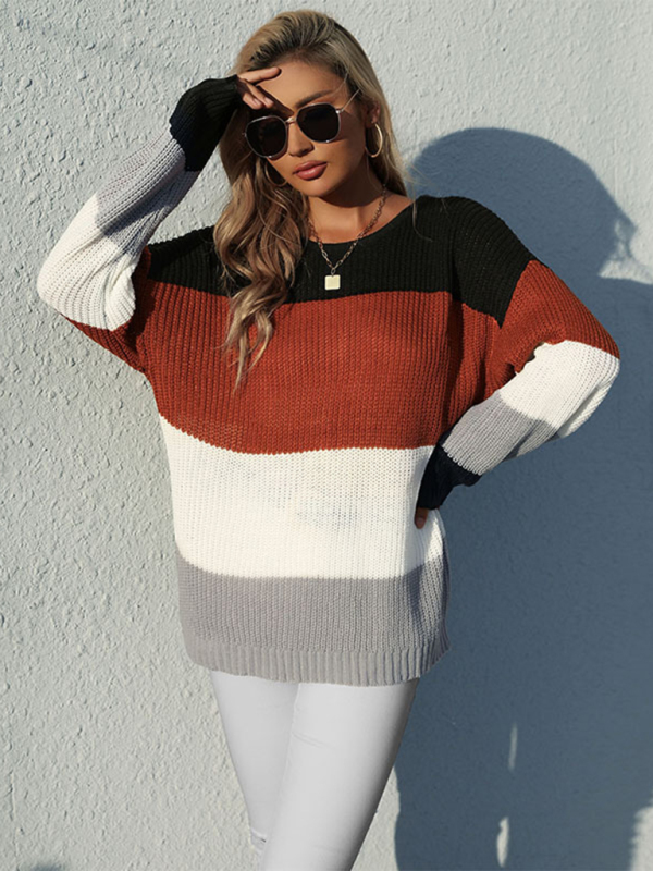 Women's Casual Long Sleeve Mid Length Contrast Sweater - Image 4