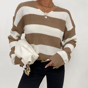 women's casual thin long sleeve striped sweater
