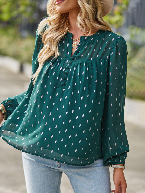 Chiffon Button-Up Long Sleeve Blouse - Image 7