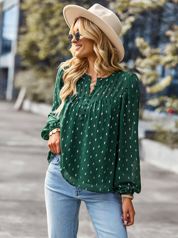 Chiffon Button-Up Long Sleeve Blouse - Image 5