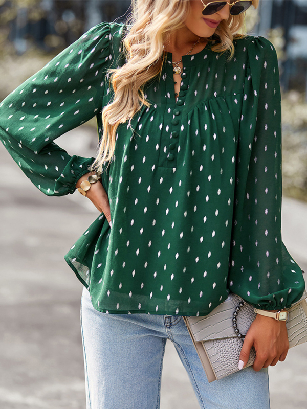 Chiffon Button-Up Long Sleeve Blouse - Image 6