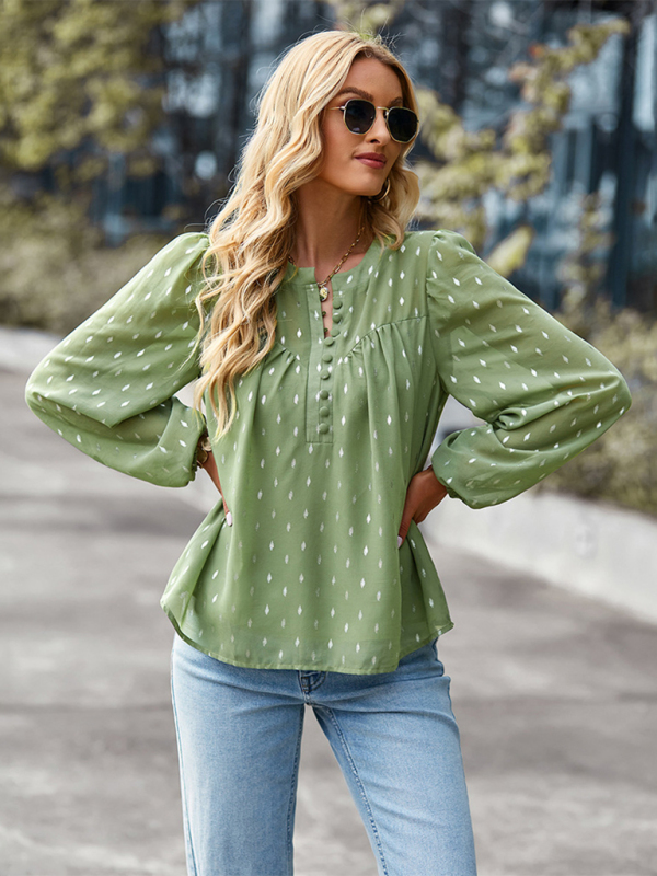 Chiffon Button-Up Long Sleeve Blouse - Image 2
