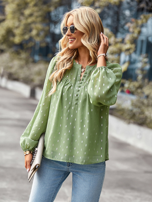 Chiffon Button-Up Long Sleeve Blouse - Image 10