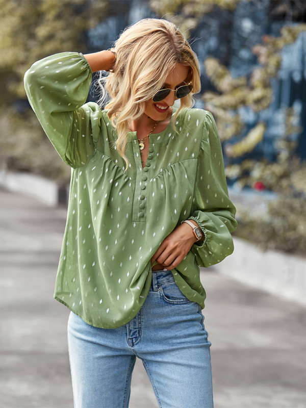 Chiffon Button-Up Long Sleeve Blouse - Image 9