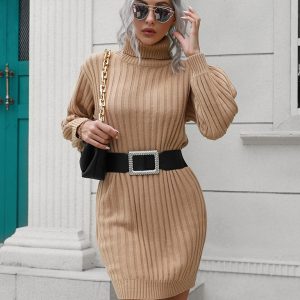 Women's pit stripe high collar wool dress