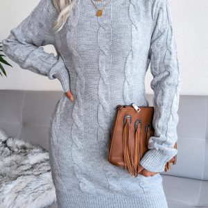 Women's fried dough twist buttock wrapped wool dress knitted dress