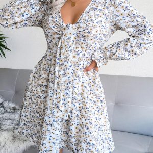 Women's casual bow Flower Chiffon Dress