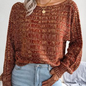 Women's fashion color fried dough twist long sleeve off shoulder knitted sweater