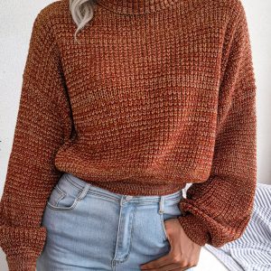 Women's Lantern long sleeve high neck knitted sweater