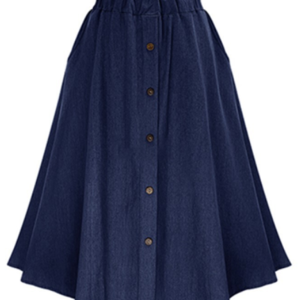 Women's Solid Denim Button-Front Skirt