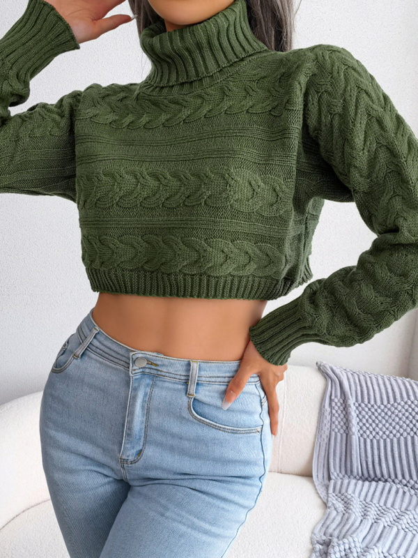 Women's Turtleneck Cable Knit Crop Sweater - Image 4