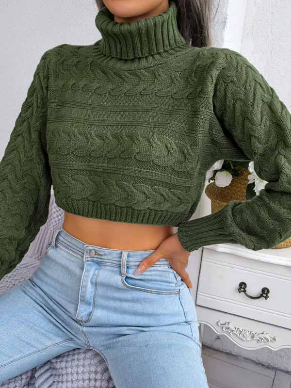 Women's Turtleneck Cable Knit Crop Sweater - Image 5