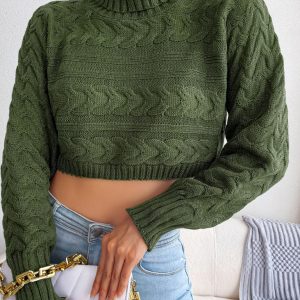 Women's Turtleneck Cable Knit Crop Sweater
