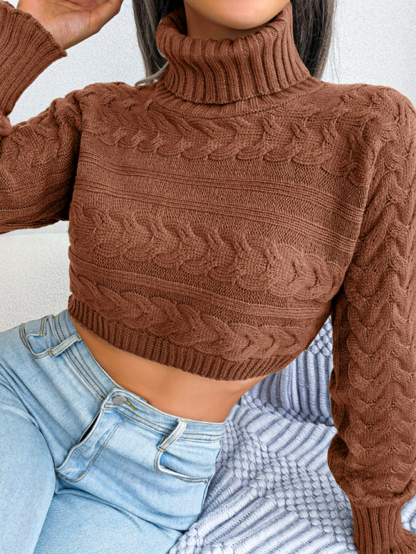 Women's Turtleneck Cable Knit Crop Sweater - Image 11