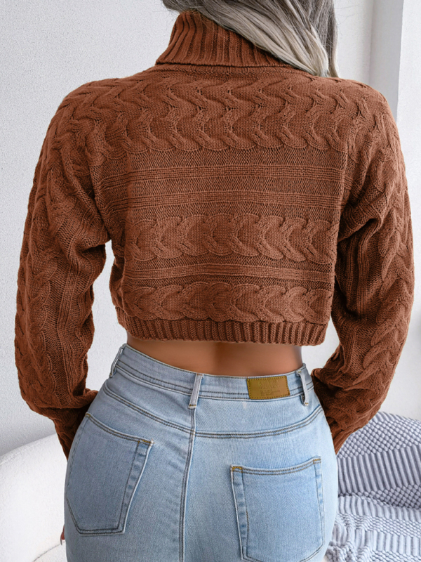 Women's Turtleneck Cable Knit Crop Sweater - Image 8