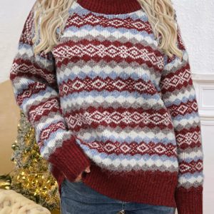 Patterned Knit Long Sleeve Casual Sweater