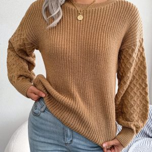 Women's Casual Lantern Long Sleeve Knit Sweater