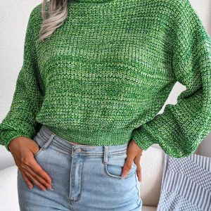 Women's Lantern Drop Sleeve Turtleneck Knit Sweater