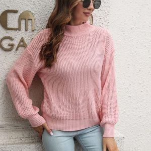 Women's Turtleneck Drop Shoulder Long Sleeve Sweater