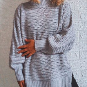 Casual Half Turtleneck Drop Sleeve Knit Sweater Sweater