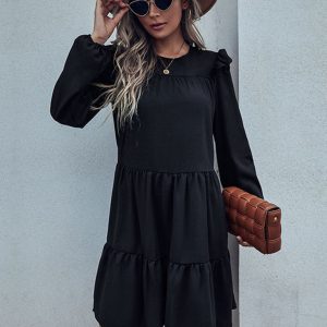 Women's Casual Ruffled Long Sleeve Dress