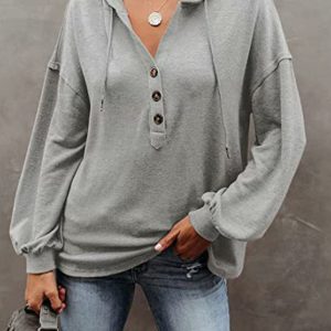 V-neck long sleeve loose casual hoodie