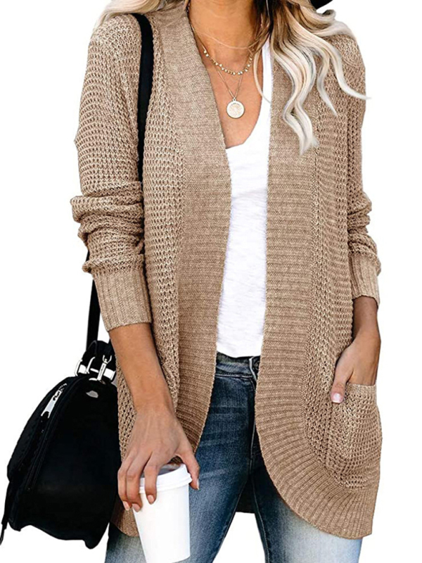 Women's European and American curved placket large pocket sweater cardigan - Image 7