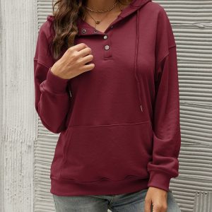 Women's Half Cardigan Button Kangaroo Pocket Hoodie