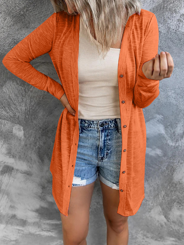 Women's long button solid color casual long-sleeved knitted cardigan for women - Image 7