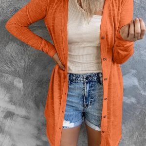 Women's long button solid color casual long-sleeved knitted cardigan for women