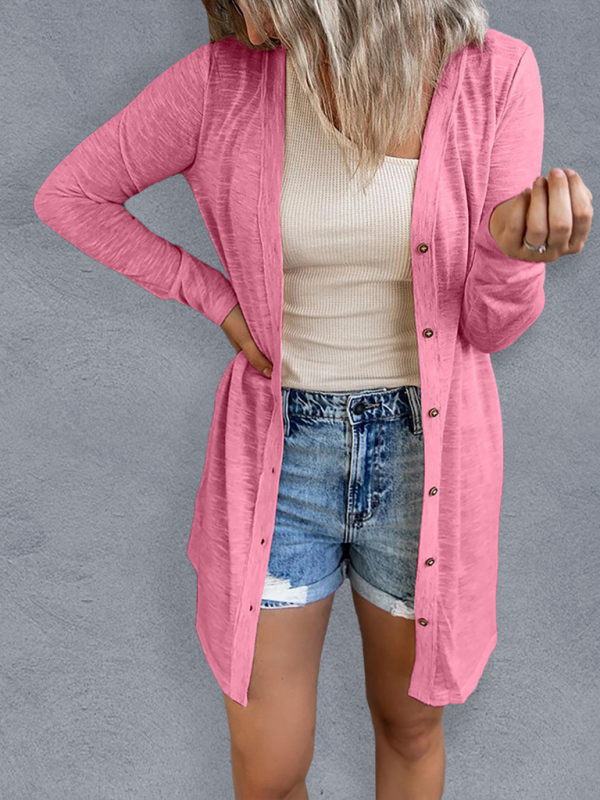 Women's long button solid color casual long-sleeved knitted cardigan for women - Image 5