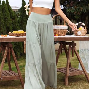 Casual wide-leg cotton and linen high-waist loose trousers for women