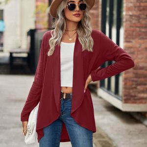 New Long Sleeve Solid Color Loose Cardigan Top Knitted Jacket