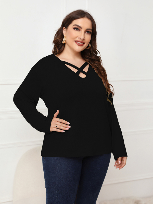 Women Plus Size Crisscross V-Neck Top - Image 4