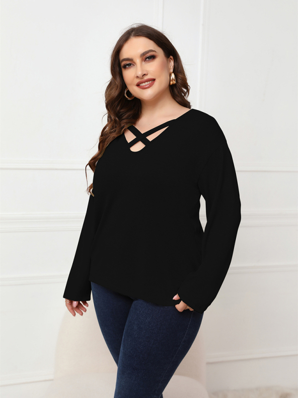 Women Plus Size Crisscross V-Neck Top - Image 2